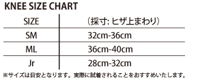 ab's エビス 膝のプロテクター サイズチャート